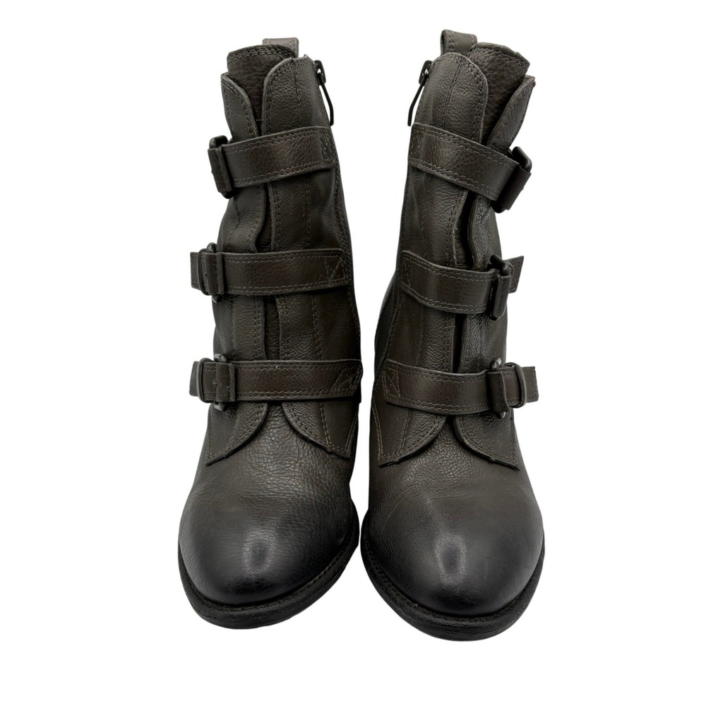 Vince Camuto Ankle Boots Womens 9.5M Grey Excellent Triple Buckle Moto Leather‎